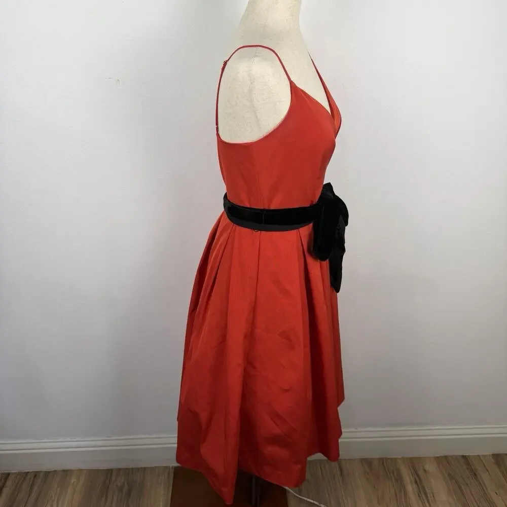J. Crew Red Spaghetti Strap Pleated Cocktail Taffeta Dress Size 6 Fit & Flare